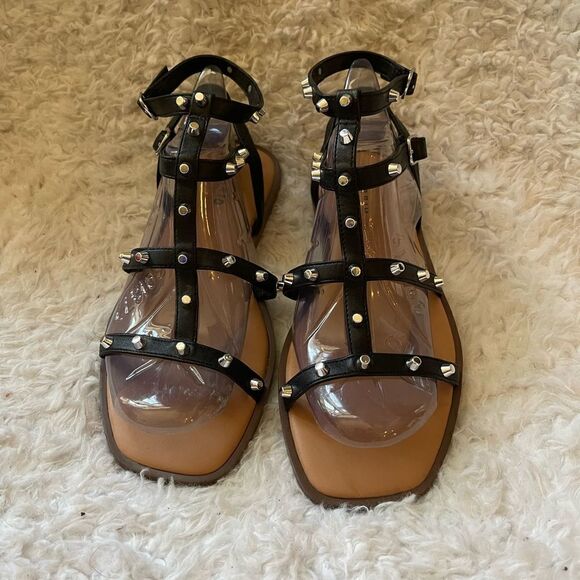 Torrid Black synthetic leather gladiator sandals silver tone studs accents SZ9WW - Picture 3 of 9